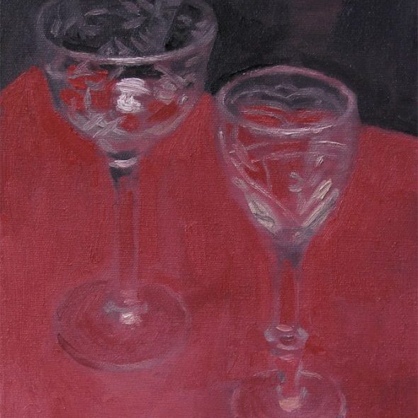 Newberry, Two Cut Glasses, 2017, oil on panel, 12x9"