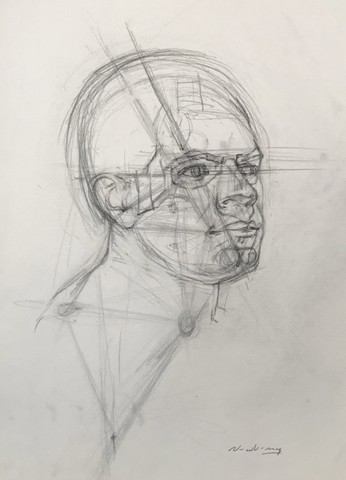 Newberry, Head Study of Erik, using triangulation, graphite