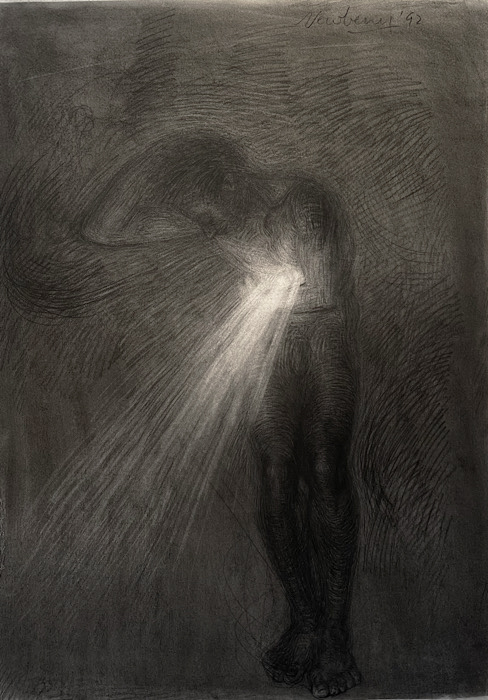 Newberry, Mourning Series - Gut Wrenching, 1992, charcoal on Rives BFK, 30x22"